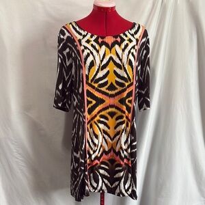 Style & Co Black and Yellow Patterned Midi Dress LL188